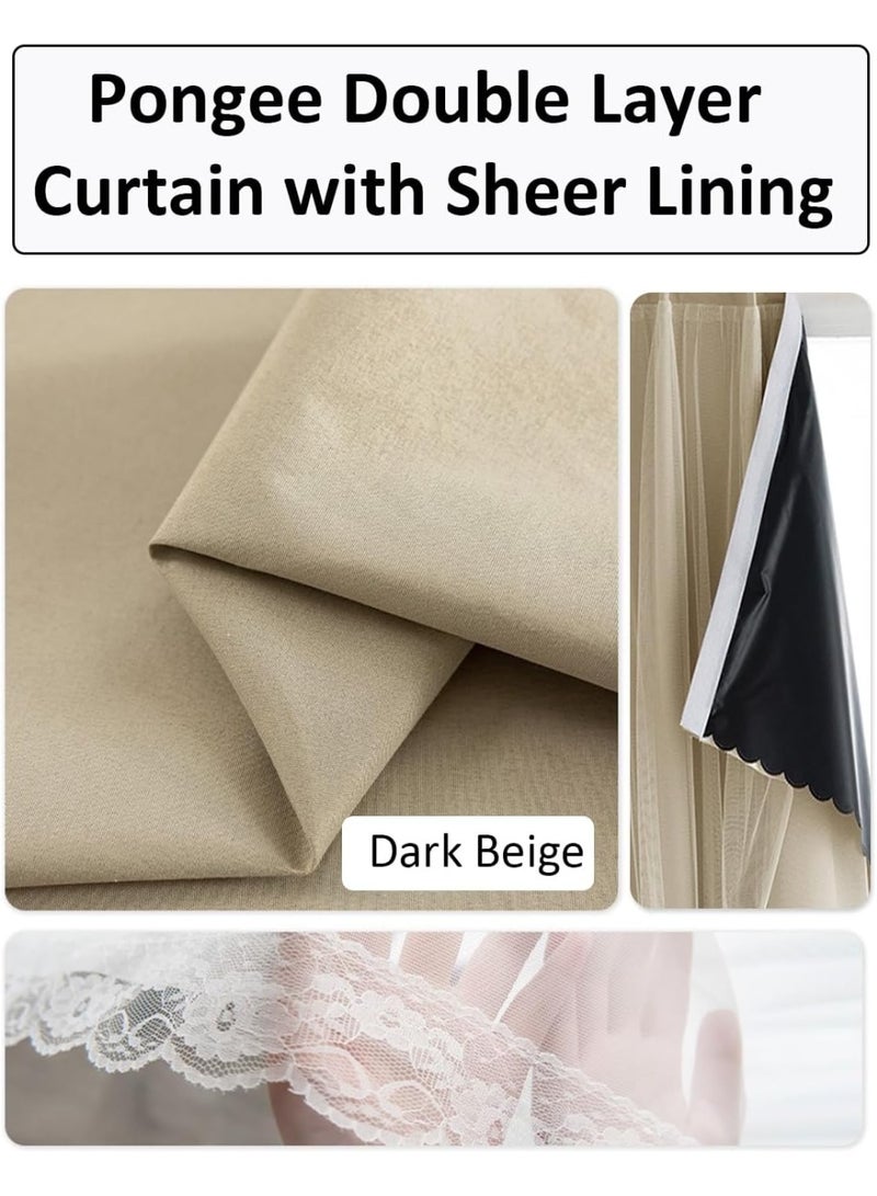 أجريون ستائر فيلكرو مع ستائر شفافة، ستائر بدون حفر، 100% عازلة للضوء، لوح واحد، تناسب نوافذ بعرض 75-100 سم (بيج عرض 150 × ارتفاع 200 سم) - Image 3